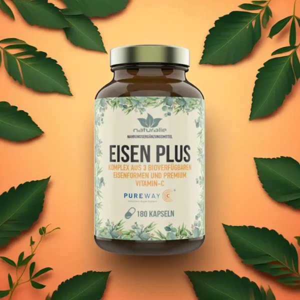 Eisen Kapseln mit premium Vitamin-C | 3 Eisenformen im Komplex | 180 Kapseln